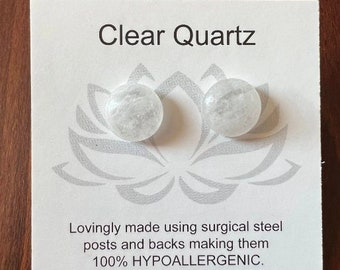 10mm Clear Quartz Cabochon Post Earrings/Hypoallergenic
