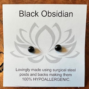 4mm Black Obsidian Mini Cabochon Post Earrings/Hypoallergenic
