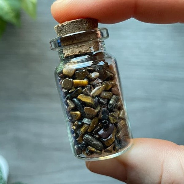 Mini Jar of Tiger's Eye Gemstone Crystals