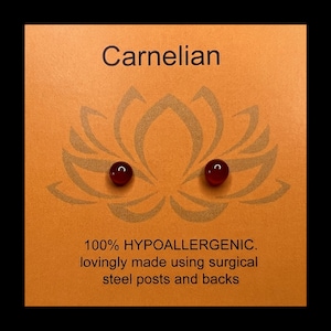 4mm Carnelian Mini Cabochon Post Earrings/Hypoallergenic