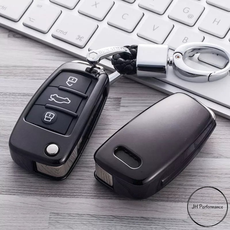 HIBEYO Smartkey Autoschlüssel Hülle Passt für Audi Leder Schutzhülle  Schlüssel Hülle für Audi A4 A6L A6 A7 A8 S3 RS5 Q7 Q8 SQ7 TT TTS E-Tron  Schlüsselanhänger Fernbedienung (nur Keyless Go)-Braun 