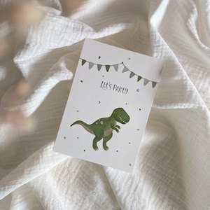 Geburtstagskarte Dino, Einladungskarte, T-Rex, Kindergeburtstag, Postkarten Geburtstag, Grußkarte, Happy Birthday, Aquarell