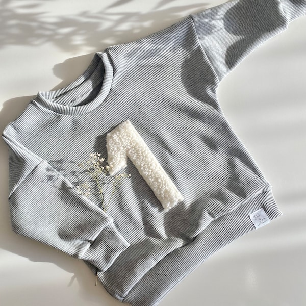 Geburtstags OVERSIZE Sweater, personalisierter Pullover, Baby Sweater, Kinder Sweater, Rib Jersey, Teddy, Zahl, Geburtstag, Kindergeburtstag