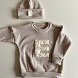 Baby Sweater OVERSIZE mit Initialen , Baby Sweater, Kinder Sweater, Rib Jersey, Teddy, Sherpa, Plüsch, Buchstabe, Pullover, versch. Farben