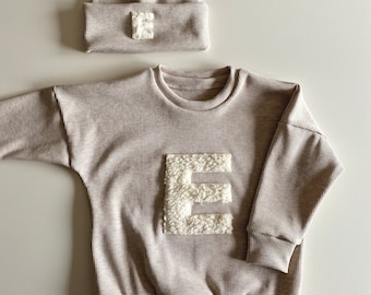 Baby Sweater OVERSIZE mit Initialen , Baby Sweater, Kinder Sweater, Rib Jersey, Teddy, Sherpa, Plüsch, Buchstabe, Pullover, versch. Farben