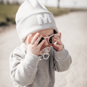 Beanie, Hipster Mütze, Baby, Kinder , Rib, Ripp, Initialen, Babymütze, Kindermütze, Baby Beanie, Jersey, Fleece, personalisiert, Teddy Bild 1