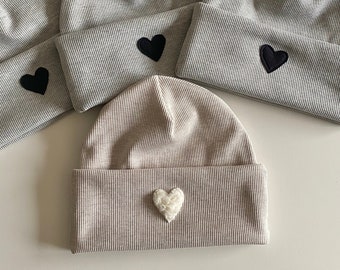 Beanie mit HERZ , Hipster Mütze, Baby, Kinder, Erwachsene, Jga, Kindermütze, Baby Beanie, Jersey, Fleece, personalisiert, Teddy