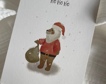 Weihnachtskarte Ho Ho Ho, Weihnachtsbär, Postkarten Weihnachten, Grußkarte, Frohe Weihnachten, Weihnachtspost, Christmas, Aquarell Karten