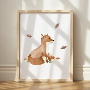 Poster Fuchs A3 Kinderposter Tierposter Bilder Kinderzimmer Kinder Baby Geschenk Kinderzimmer Dekoration Wandbilder Mädchen Junge Herbst