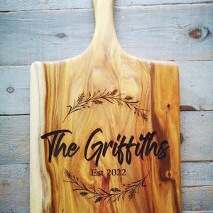 Personalized or Customized Live Edge Paddle Cutting Board Bread Board | Charcuterie Board