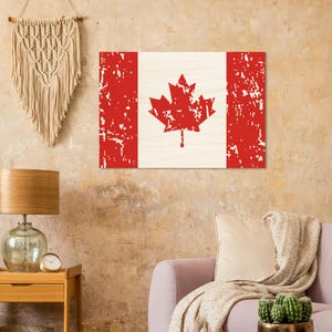 Flag of Canada Rustic Birch Wood Sign, Handmade Canadian Wall Decor for Living Room, Perfect Patriotic Gift