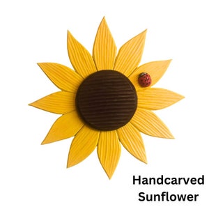 Handcarved Sunflower Wall Art, Rustic Wooden Outdoor Decor, Perfect for Front Door, Housewarming Gift, Handmade Sunflower Hanging Decor