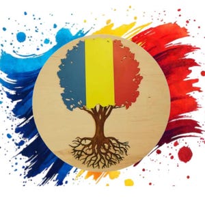 Handcrafted Romanian Flag Tree of Life - Wall Hanging, Rustic Wood Home Decor, Perfect Heritage Gift, Rustic Wooden Romania Flag Art