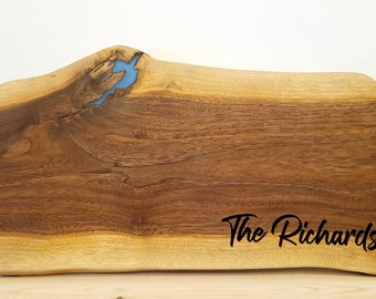 Customized Engravable Solid Wood Cutting Board with Epoxy Accent | Charcuterie Board