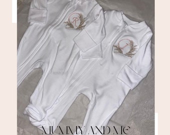 Pampas Embroidery Sleepsuit with personalised initial
