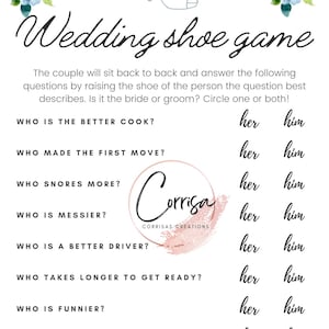 Wedding shoe game  Wedding shoe game  Wedding game. Wedding entertainment  Instant download Bridal shower game Fun couple game