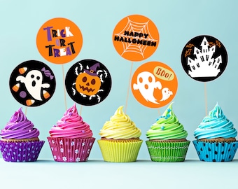 Halloween Cupcake Toppers - Halloween Party Decorations, Ghost Cupcake Toppers, Halloween Party Decor, Halloween Party Supplies