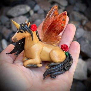 Buckskin Fairy unicorn figure | butterfly wings unicorn figurine |  handmade sculpture l cute gift |polymer clay fantasy decor