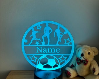 Personalised LED football night light | Remote Controlled Lamp | Footballer Light | 16 Colours | Laser Engraved