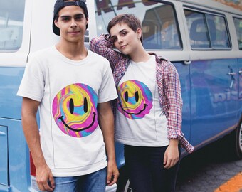 Smiley Face T-Shirt: Colorful Unisex Softstyle Ring-Spun Cotton Tee