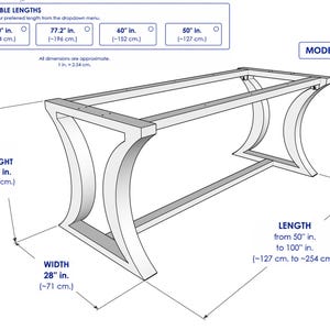 Op de afbeelding: Een witte lijntekening van een rechthoekig tafelonderstel met gebogen poten, model 3TBFLHG8. Het onderstel heeft een hoogte van 71 cm, een breedte van 71 cm en beschikbare lengtes van 127 cm tot 254 cm, zoals aangegeven in het diagram.
