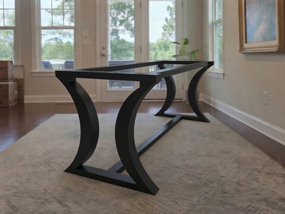 Heavy Duty premium metal table base for heavy table tops. Handmade furniture legs - with 3 rods for support. Strong and Sturdy. [3TBFLHG8]