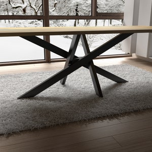 Modern Crossed Steel Spider shape metal table base for Marble, Glass, Wood top. Premium handmade product from EU [CC15784]