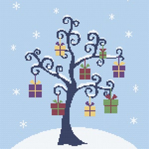 Christmas tree with presents cross stitch pattern - PDF - Instant download