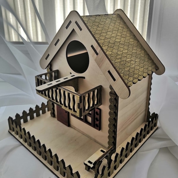 Birdhouse prévoit des jouets garçon/fille modèle 3D pour la découpe laser PDF SVG dxf cdr ai lightburn meubles miniatures matériau 3mm, 19 cm de haut