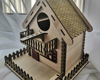 Birdhouse plans boy/girl toys 3d model for laser cutting PDF SVG dxf cdr ai lightburn miniature furniture 3mm material, 19 cm tall