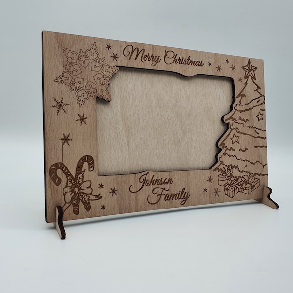 Photo Frame merry Christmas engraving file for laser cutting SVG PDF AI dxf, winter scene print