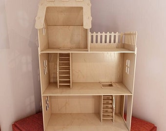 Dollhouse plans girl toys 3d model for laser cutting PDF SVG dxf ai lightburn 6mm thickness, 100 cm height