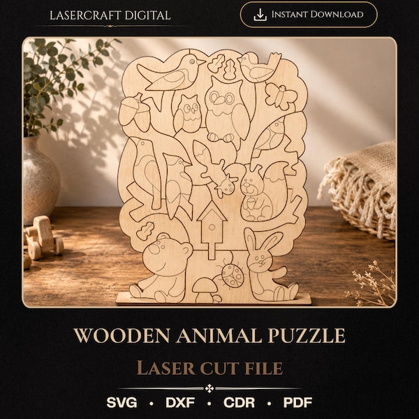 Animal Puzzle Laser Cut File, Woodland Animals SVG Digital Download