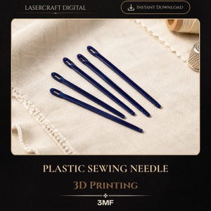 Puede incluir: Cinco agujas de coser de pl&aacute;stico azul oscuro con ojos alargados, dispuestas en una formaci&oacute;n diagonal paralela. Las agujas presentan un cuerpo recto y liso con una punta redondeada, dise&ntilde;adas para proyectos de manualidades e impresi&oacute;n 3D.