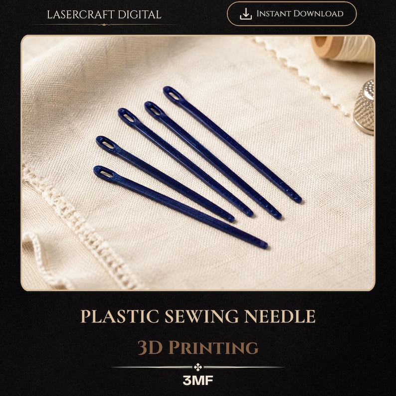 Puede incluir: Cinco agujas de coser de pl&aacute;stico azul oscuro con ojos alargados, dispuestas en una formaci&oacute;n diagonal paralela. Las agujas presentan un cuerpo recto y liso con una punta redondeada, dise&ntilde;adas para proyectos de manualidades e impresi&oacute;n 3D.