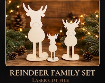 Reindeer Family Set Laser Cut File, Christmas Decor SVG Digital Download