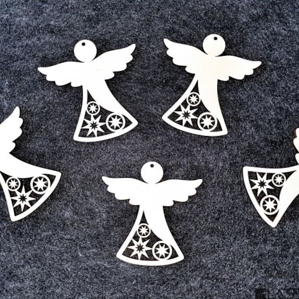 Set van 5 hangende kerstengelen voor lasersnijden, SVG, DXF, AI, Cdr, Pdf