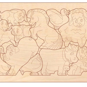 Tierpuzzle, 11 einzigartige Tierformen, Spielzeug für Kinder, Puzzle, Datei für das Laserschneiden, DXF, PDF, SVG, Ai, CDR