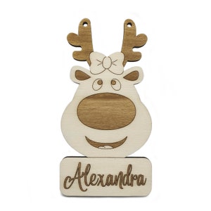 Personalized reindeer hanging Christmas decoration file for laser cutting pdf svg ai cdr dxf, Christmas tree ornament
