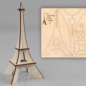 Carte à clipser Tour Eiffel, facile à découper et à assembler, fichier pour découpe laser, DXF, SVG, PDF, ai, cdr