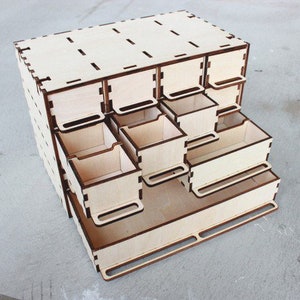 Scatola organizer tagliata al laser con cassetti SVG - Scatola portaoggetti in legno fai da te, senza colla, organizer da scrivania CNC