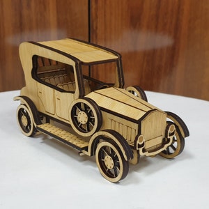 Retro car 3d model, ford tudor, puzzle, file for laser cutting, for 4mm material thickness