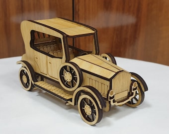 Modelo 3D de coche retro, Ford Tudor, rompecabezas, lima para corte láser, para espesor de material de 4 mm