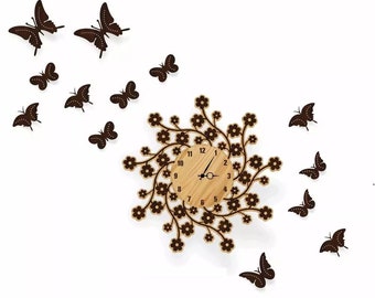 Butterfly wallclock, unique design, file for lasercutting, vector, DXF, svg, AI, pdf, cdr