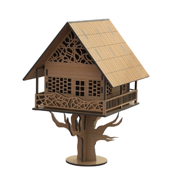 Treehouse dollhouse laser cut files PDF SVG DXF cdr plans instant download, easy to build 3mm plywood