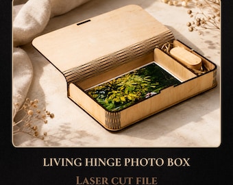 Archivo de corte láser para caja de fotos Living Hinge, caja de regalo con almacenamiento USB (descarga digital)