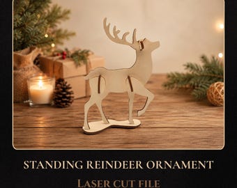 3D Reindeer Laser Cut File, Standing Christmas Deer SVG Digital Download