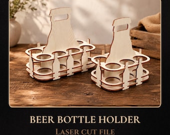 Archivo SVG para cortar con láser de soporte para botellas de cerveza, para 6 y 8 botellas (descarga gratuita).