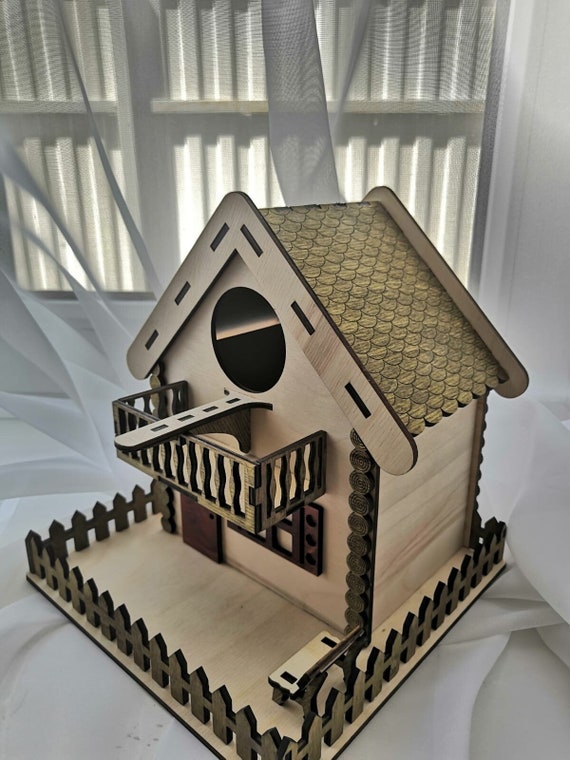Birdhouse plans boy/girl toys 3d model for laser cutting PDF SVG dxf cdr ai lightburn miniature furniture 3mm material, 19 cm tall