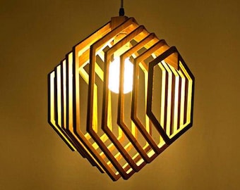 Geometric Wooden Pendant Lamp | Modern Hanging Light for 8mm Laser Cut Wood